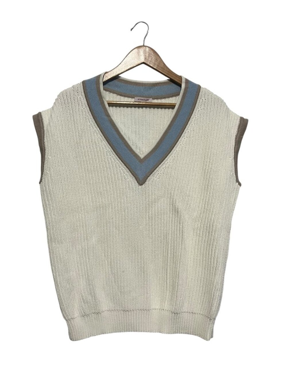 Borbonese V Neck Sweater Vest Cable Knit Size 46 Cotton Pullover US 16 Plus Size